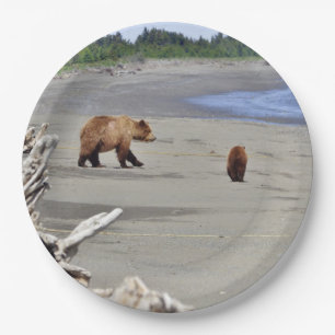 9-inch papieren Bord met grizzly beer & cub