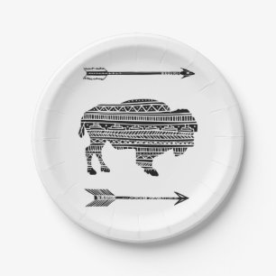 9-inch rond papier Bord Boho Buffalo Tribal Patroo