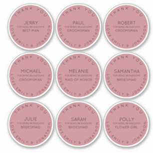 9 Individuele Naam Bedankt Bruidsfeest Roze Roos Sticker