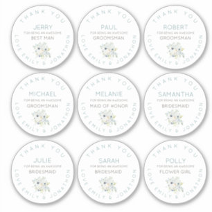 9 Individuele naam Dank u bruids bloemen klein Sticker