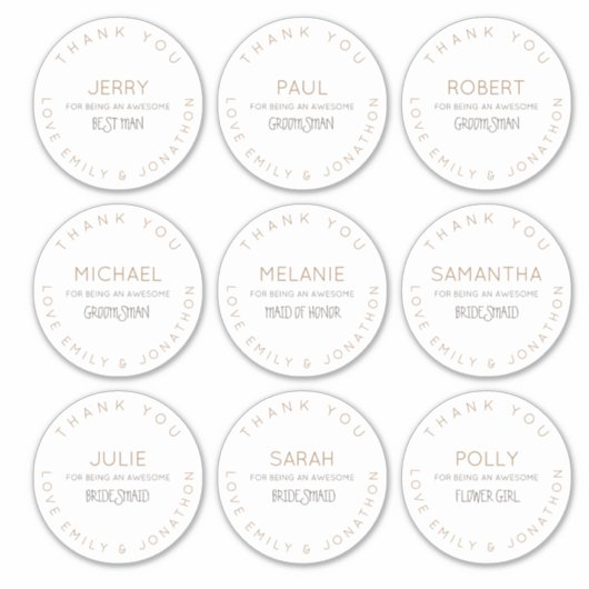 9 individuele namen dank u bruids partij groot sticker (Voorkant)