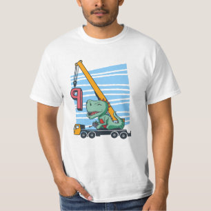 9 jaar 9e verjaardag Mobiele kraan Dinosaur T-shirt