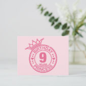 9 jaar - Birthday Princess - roze Briefkaart (Staand voorkant)