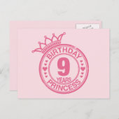 9 jaar - Birthday Princess - roze Briefkaart (Voorkant / Achterkant)