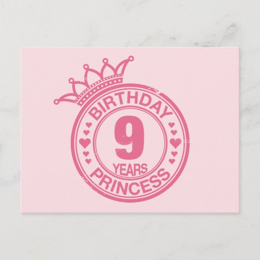 9 jaar - Birthday Princess - roze Briefkaart (Voorkant)