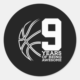 9 JAAR GEWELDIGE BASKETBAL ZIJN 9E VERJAARDAG RONDE STICKER