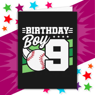 9 Jaar Oud Baseball Party Thema 9e Verjaardag Jong Kaart