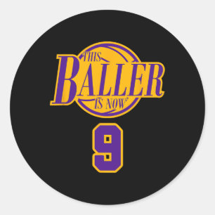 9 jaar oud Basketball Baller Paars en Ronde Sticker
