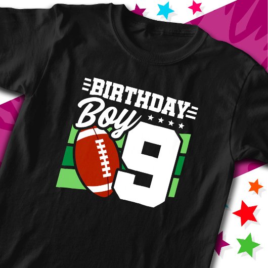 9 Jaar Oud Football Party Thema 9e Verjaardags Jon T-shirt