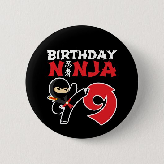 9 Jaar Oud Karate Ninja Party Kinder 9e Verjaardag Ronde Button 5,7 Cm (Voorkant)