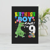 9 Jaar Oud Verjaardag Jongen T Rex Dinosaur Kaart (Staand voorkant)