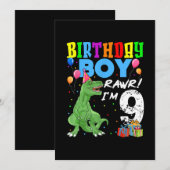 9 Jaar Oud Verjaardag Jongen T Rex Dinosaur Kaart (Voorkant / Achterkant)