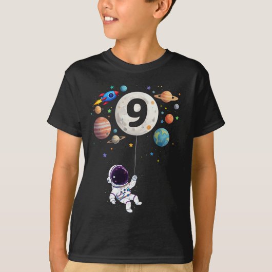 9 Jaar Oud Verjaardag Planeten Astronaut 9e Verjaa T-shirt (Voorkant)