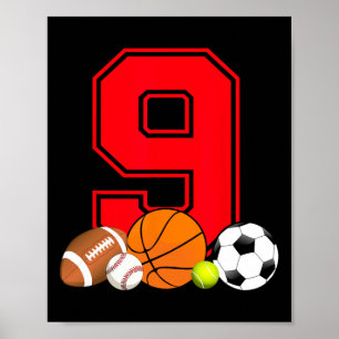 9 jaar oude Bysketbyll Footbyll Bysebyll Soccer Bi Poster