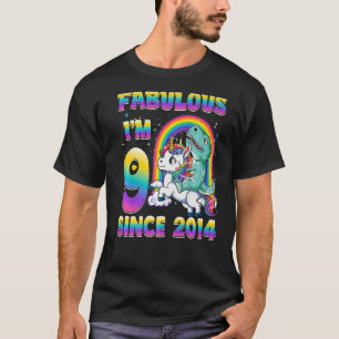 9 jaar oude meisjes Dinosaur Riding Unicorn 9de ge T-shirt