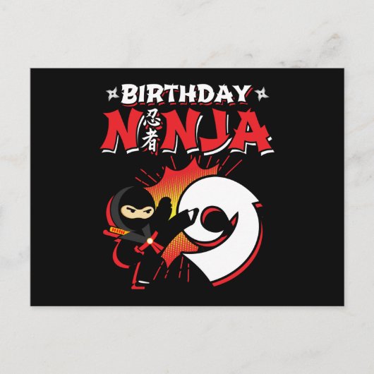 9 jaar oude stripboekstijl Ninja 9e verjaardag Briefkaart (Voorkant)