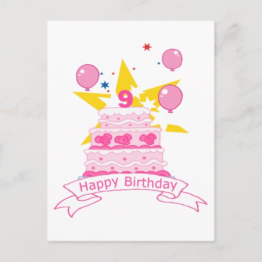 9 jaar oude verjaardagsCake Briefkaart (Voorkant)