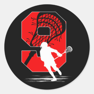 9-jarige jongen Lacrosse thema 9de verjaardagsfees Ronde Sticker