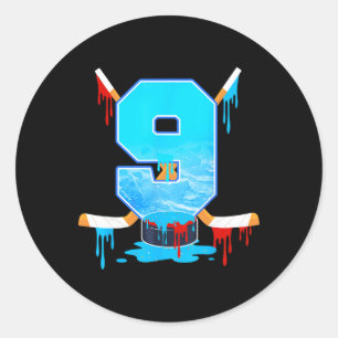 9-jarige jongens 9e verjaardag IJshockey Ijs Ronde Sticker