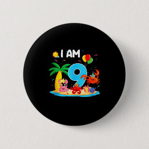 9-jarige krabbenliefhebber 9de krabthema strand zo ronde button 5,7 cm