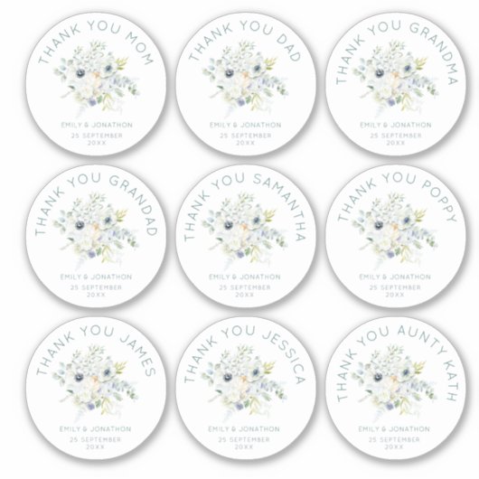9 kleine individuele naam dank u bruiloft bloemen sticker (Voorkant)