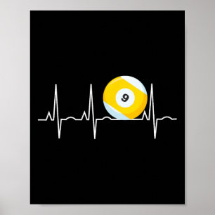 9 kogelhartslag - Pool Player Nine Ball-hartslag Poster