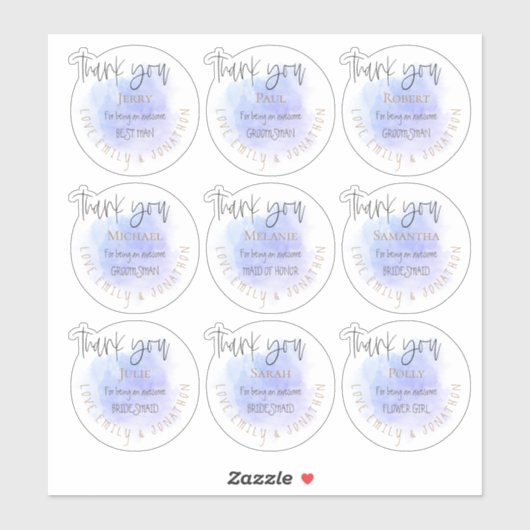 9 Namen Bedankt Bericht Bruidsfeest Individueel Sticker (Vel)