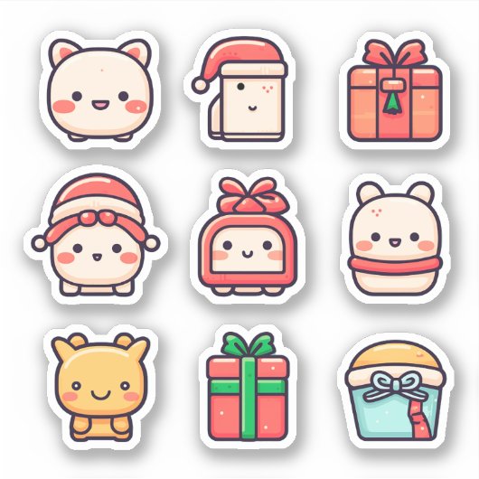 9-pack Schattigee Kawaii-Kerst sticker (Voorkant)