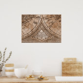 9 Panel Sepia Version de L'Isle Wereldkaart Lijst Poster (Keuken)