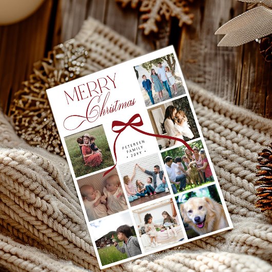 9 photo collage elegant script Merry Christmas Feestdagenkaart