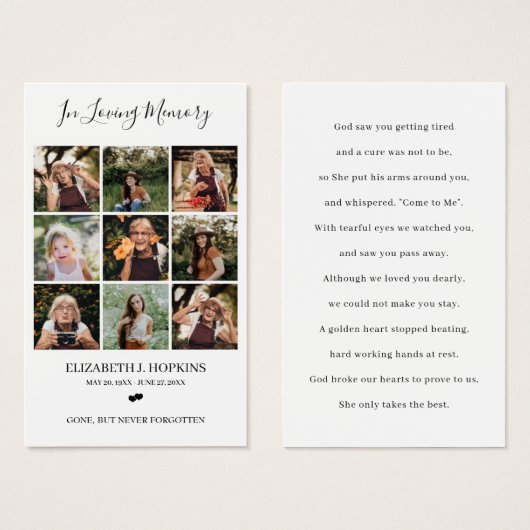 9 Photos Collections Funéraires Cartes de prières  (Devant & derrière)