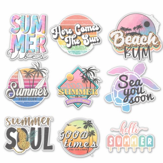 9 Retro Neon Tropical Summer Beach Sticker (Voorkant)