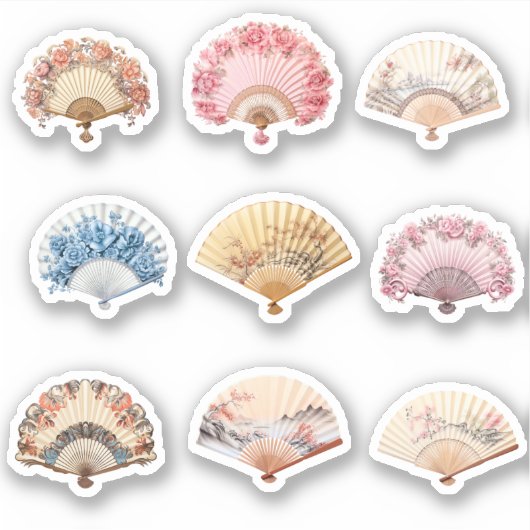 9 Rococo Hand Fan Custom-Cut Vinyl Sticker (Voorkant)