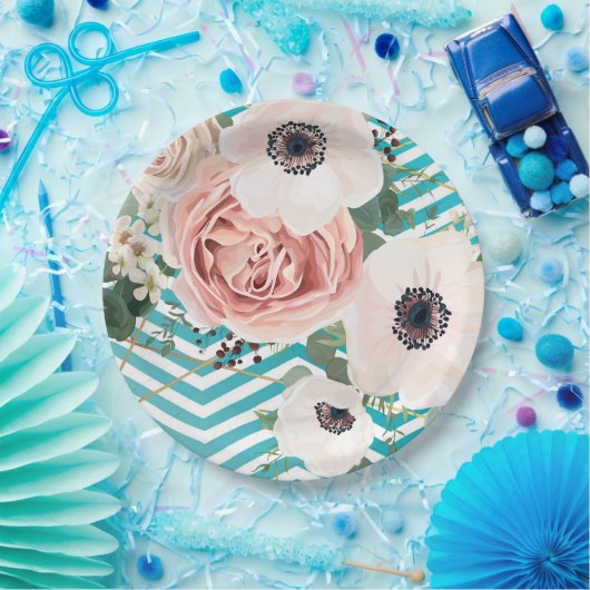 9"Rond Document Bord Geometrisch Roos Chevron Blau (Feest)