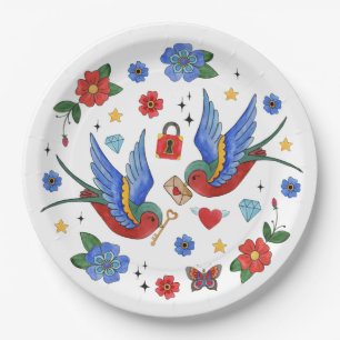 9"Rond document Bord Traditional Bird Tattoo Sparr