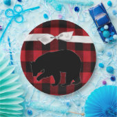 9" Rond Papier Bord Rood Buffel Plaid Beer Zwart (Feest)