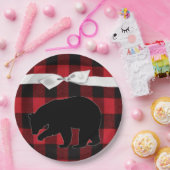 9" Rond Papier Bord Rood Buffel Plaid Beer Zwart (Feest)