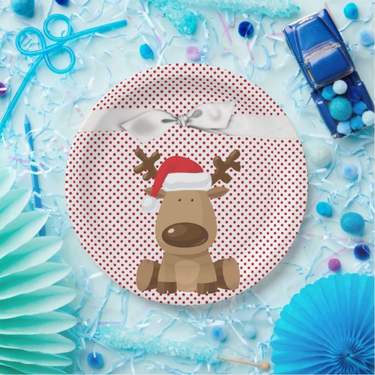 9" Ronde Papier Bord Rendier Kerst XMAS Polka (Feest)