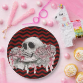 9" Ronde Papier Bord schedel Roos gothic Chevron z (Feest)