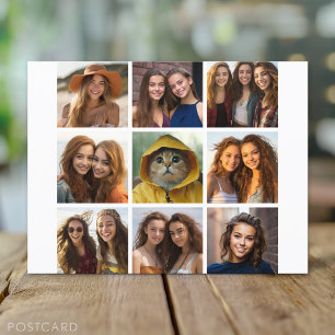 9 Square Photo Collage - Zwart-wit Briefkaart