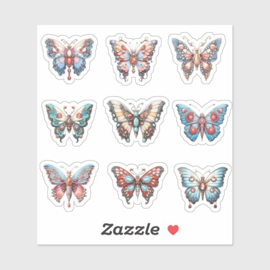 9 Sticker Rococo Butterfly Custom-Cut Vinyl (Feuille)
