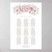 9 Tabel Roze Floral Wedding Seating Chart Poster (Voorkant)