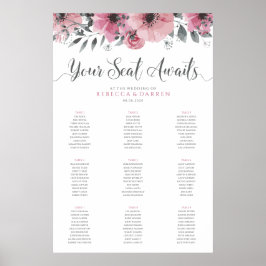 9 Tabel Roze Floral Wedding Seating Chart Poster