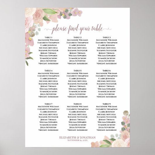 9 Tableau Mariage rose rustique (Devant)