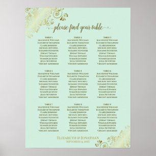 9 Tableau Mariage Sièges Monnaie Vert & Or