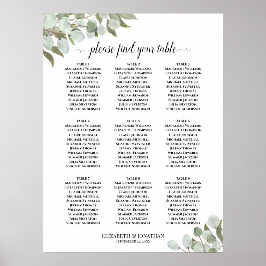 9 Tableau Tableau Rustique Mariage Eucalyptus (Devant)