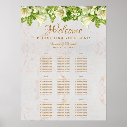 9 Tableaux Tableau Mariage Sièges Marbre Lys blanc (Devant)