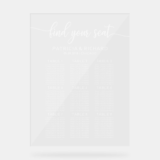 9 Tables Élégant Plan De Mariage (Recto)