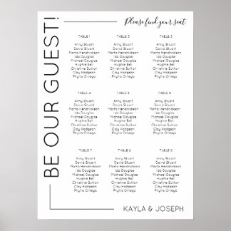 9 tafel Minimalistische trouwstoelindeling sjabloo Poster