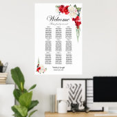 9 Tafel Rood Wit Rose Bloemen Zitting Grafiek Poster (Thuiskantoor)
